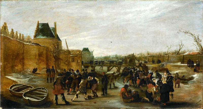 Frolicking on a Frozen Canal in a Town Formerly Attributed to other Artists